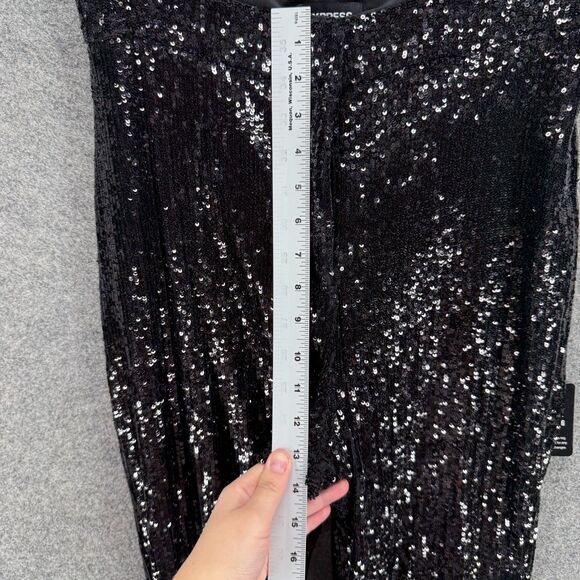 New Express Pants Women M Medium Black Sequin High Rise Ankle Flat Front Casual - Picture 4 of 11